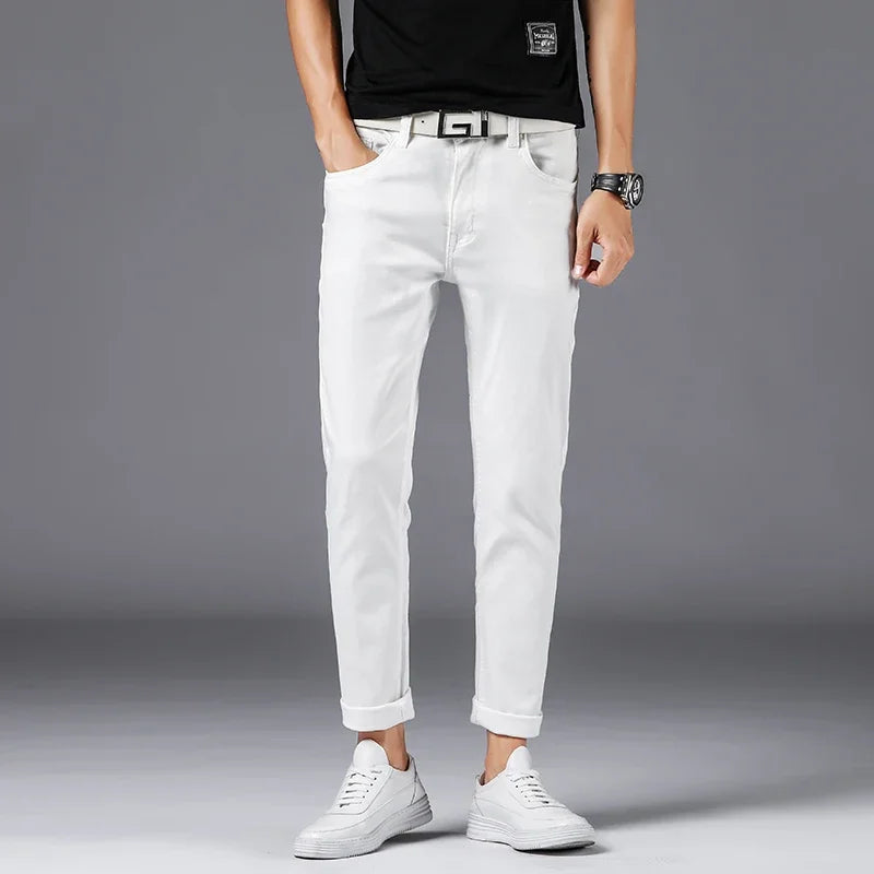 Jean Slim Blanc Homme – Coupe Ajustée Élastique Style Business Casual
