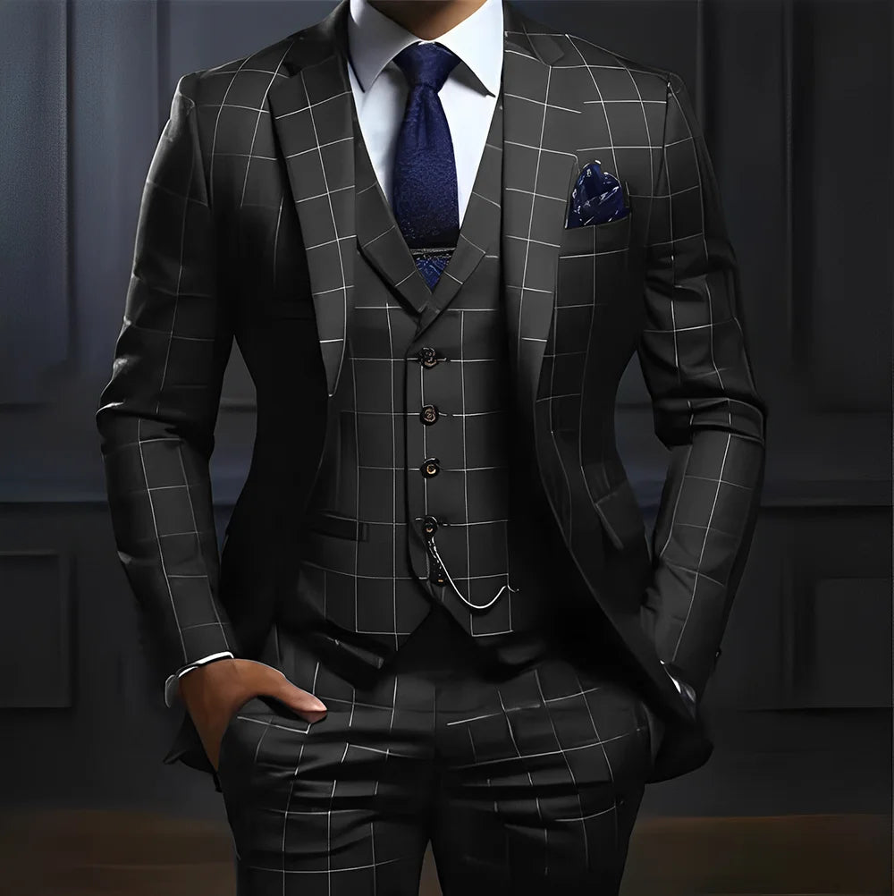 Plaid Men's Suit 3 Piece Suit Formal Business Work Clothes Party Groom Wedding Tuxedo Custom Color XS-5XL Suit Men