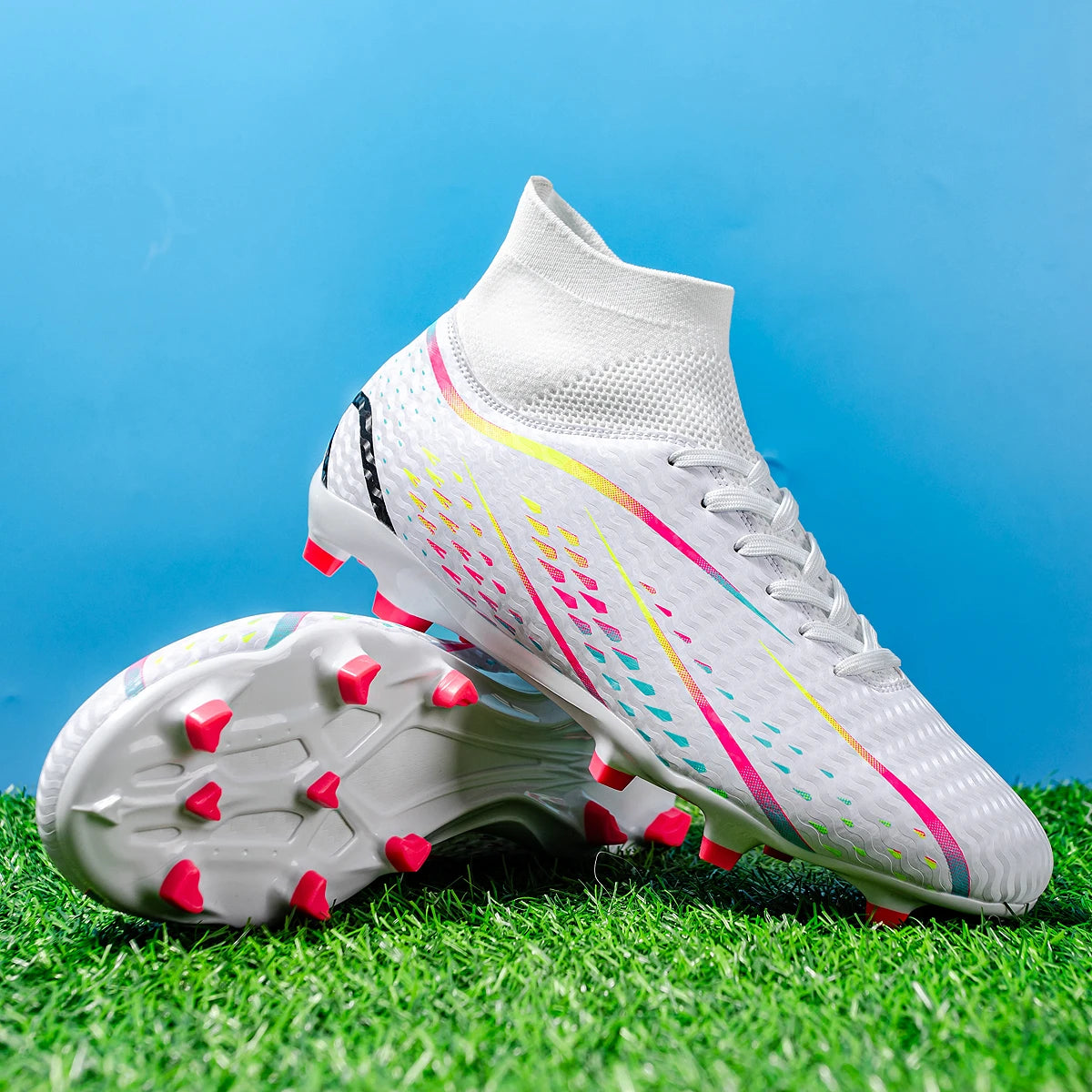 Chaussures de Football Homme AG/FG – Tige PU Souple, Semelle TPU Antichoc, Crampons Longs