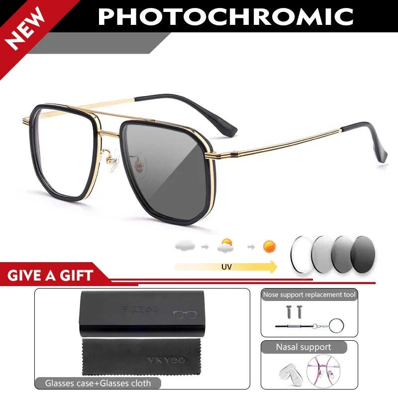 Lunettes de Lecture Photochromiques CAIDERONI 2216YJ – Grand Cadre Rétro Anti-Lumière Bleue