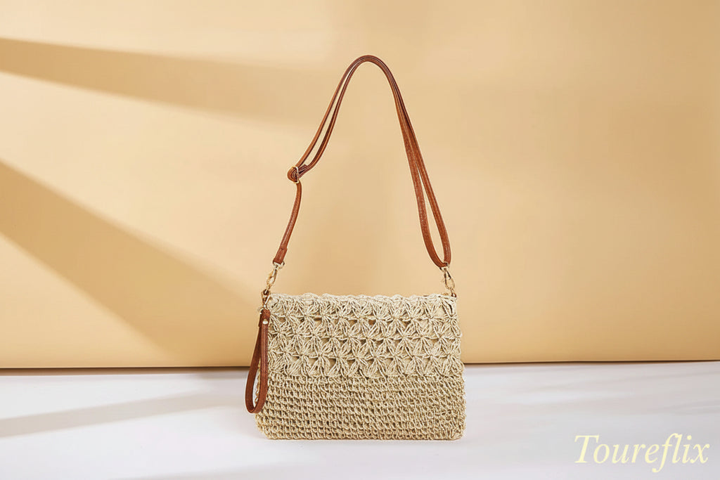 Straw Crossbody Bags for Women Summer Woven Shoulder Bag Purse Raffia Beach Wristlet Crochet Handbag Purse for Women