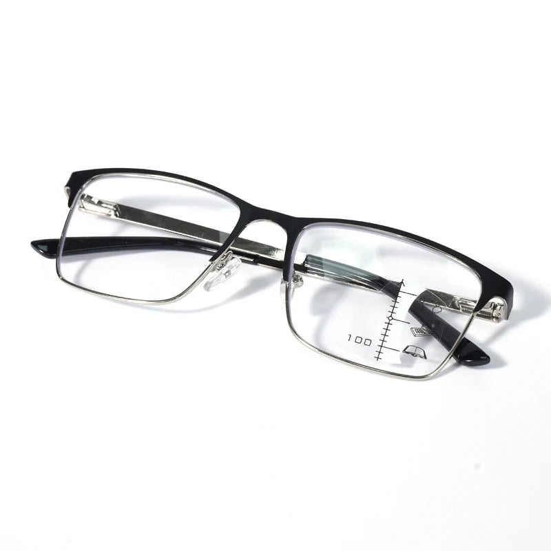 Lunettes de lecture progressives anti-lumière bleue ONEVAN – Monture acier noire, unisexe