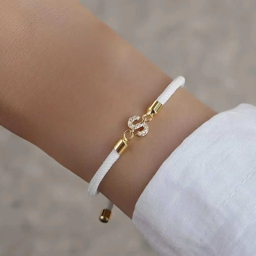 Bracelet Charm Cœur Initiale Lettre A-Z pour Femme – Chaîne Corde Classique, Bijou