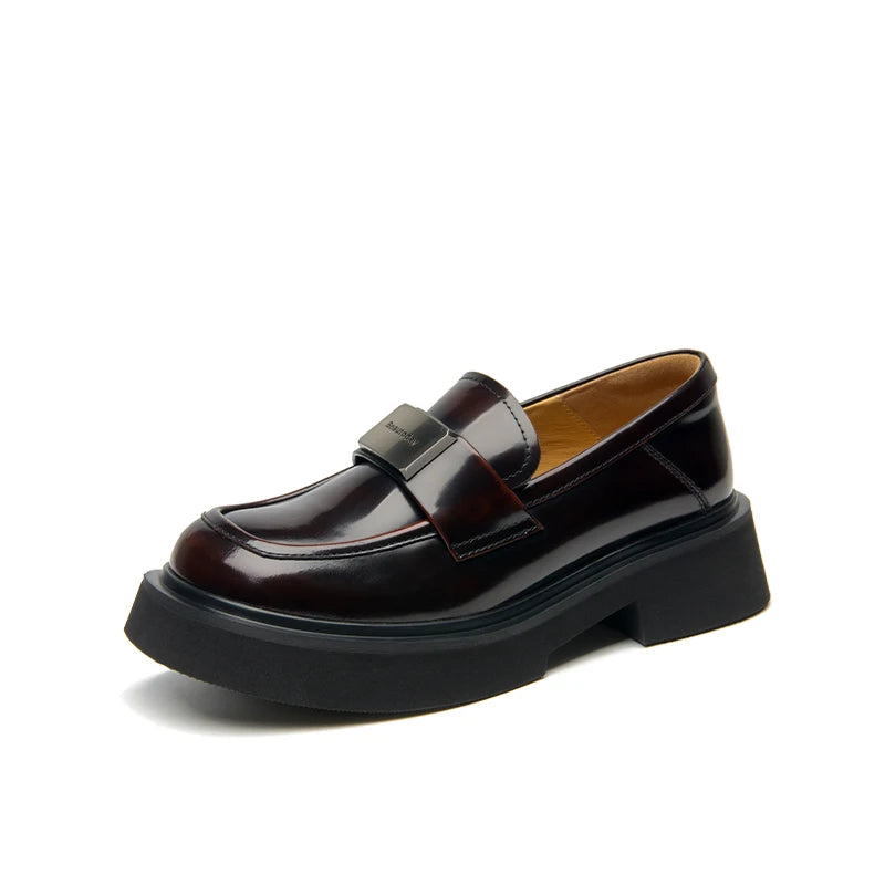 Mocassins Femme BeauToday – Cuir Véritable, Bout Rond & Décor Métal Argenté | Fait Main