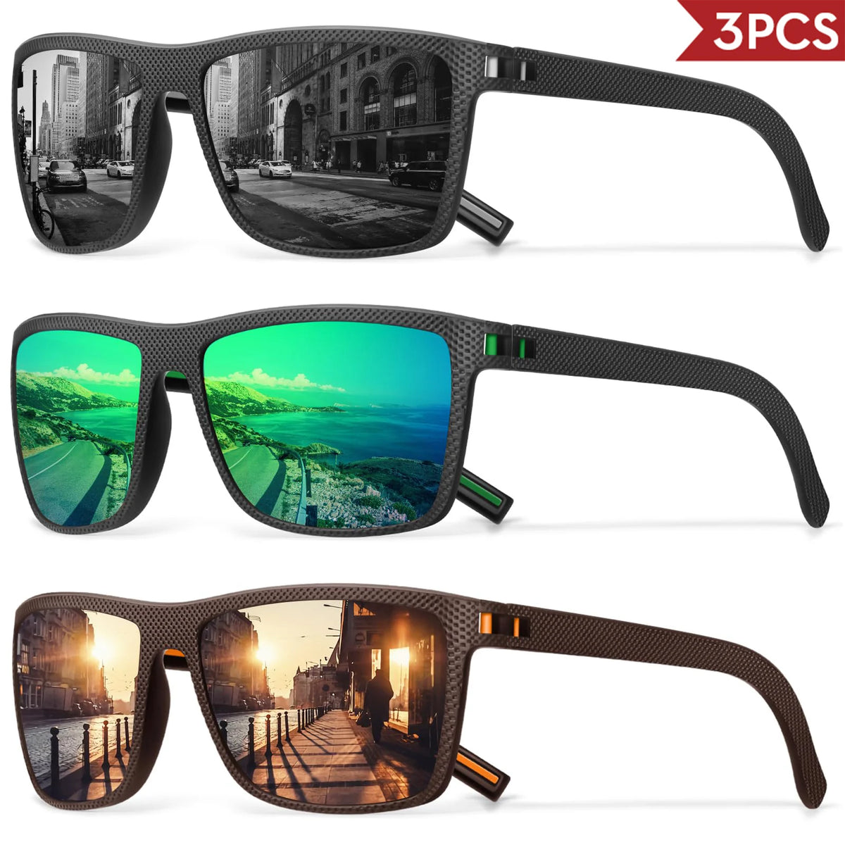 Lot de 3 ou 4 Lunettes de Soleil Polarisées VEGUEROS – UV400 & Miroir