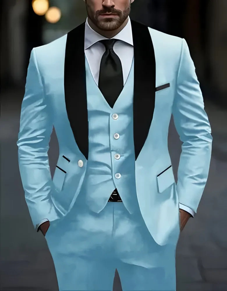 Men's Formal Suit Set Business Casual Slim Fit Tuxedo for Wedding, Long Sleeve Notch Lapel, Groom