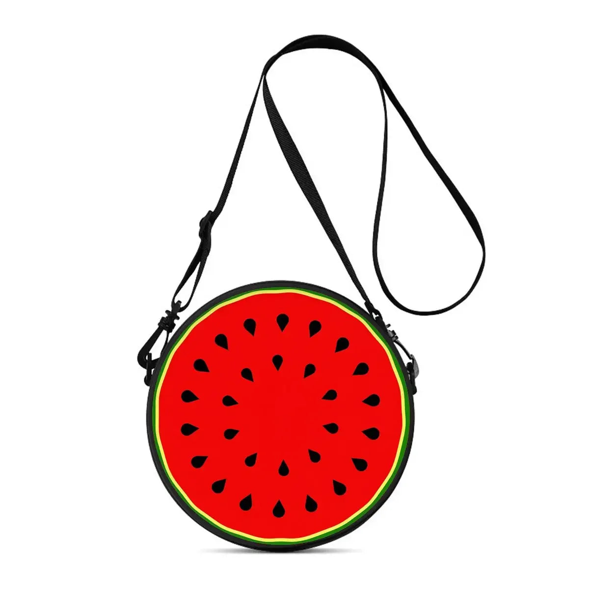 Watermelon Cherry Round Shoulder Bag Fruit Messenger Bag Daily Adjustable Strap Crossbody Bag for Woman Best Gifts 2D Flat