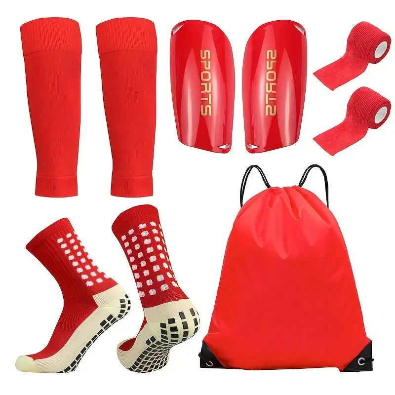 Kit Football 5 pièces – Chaussettes + Jambières + Bandages + Sac de rangement