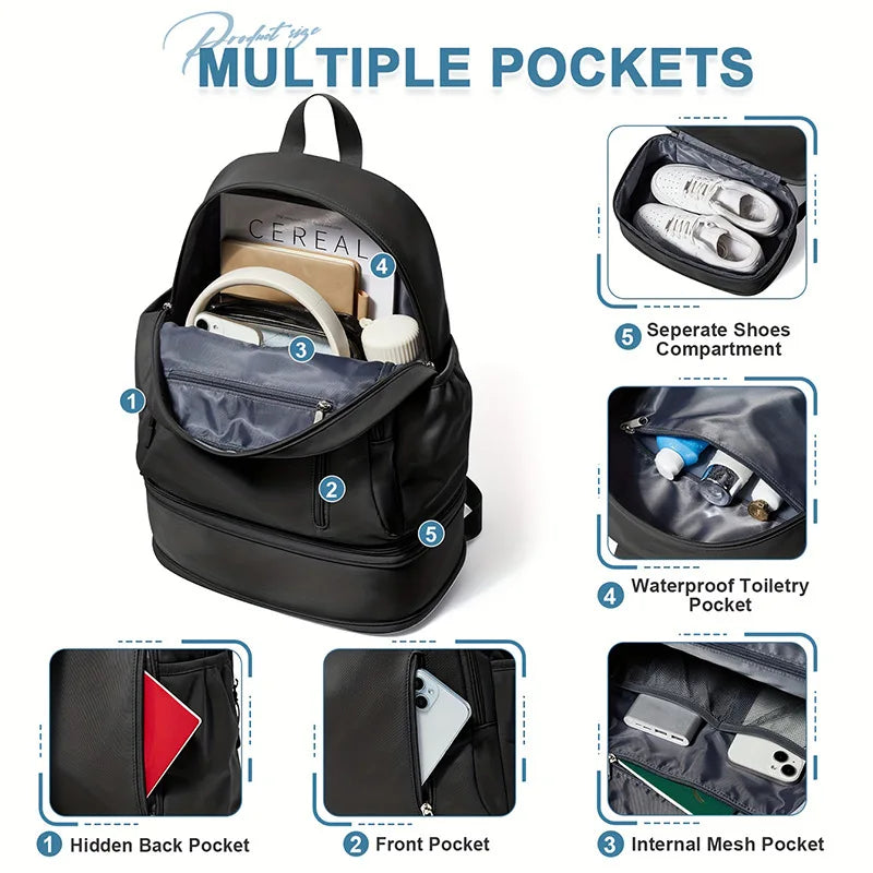 Expandable Gym Fitness Backpack with Shoes Pocket Outdoor Travel Sports Commuting Bag Leisure Business Trip Laptop Schoolbag
