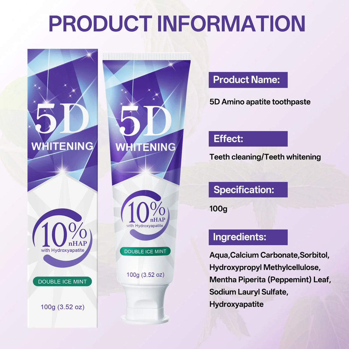 9D 5DPurple Teeth Whitening Toothpaste Remove Plaque Stains Cleaning Oral Hygiene Dental Bleach Tools Fresh Breath Beauty Health
