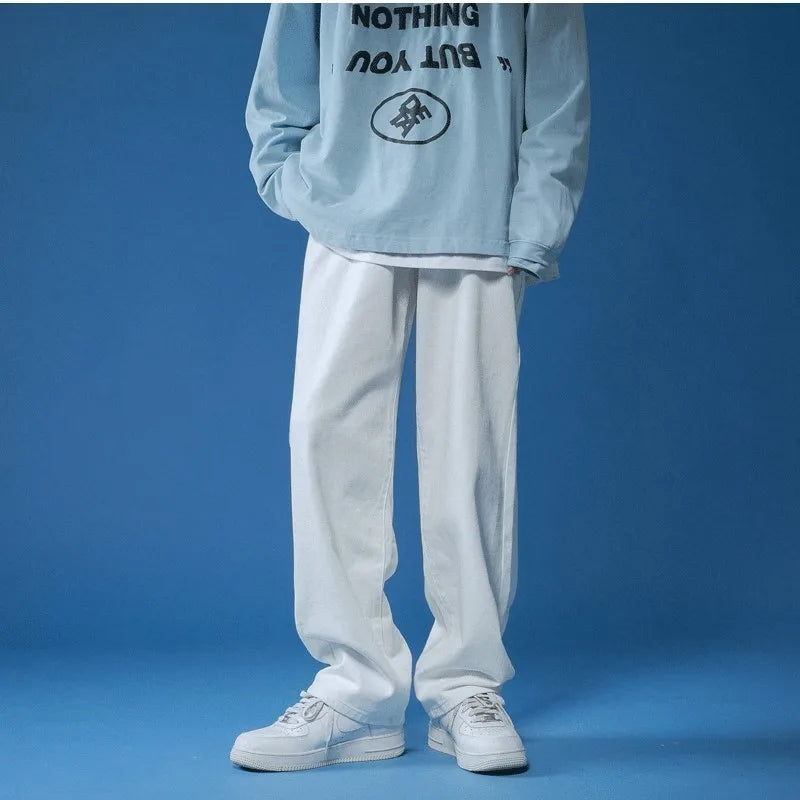 Jean Blanc Homme Loose Straight Streetwear Unisexe | Toutes Saisons