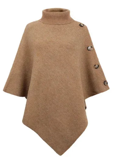 2025 Autumn Winter Shawl Cloak Sweater Solid Color Turtleneck Oversized Cape Coat Female Ponchos Pullover Knitted Bat Sleeve Top