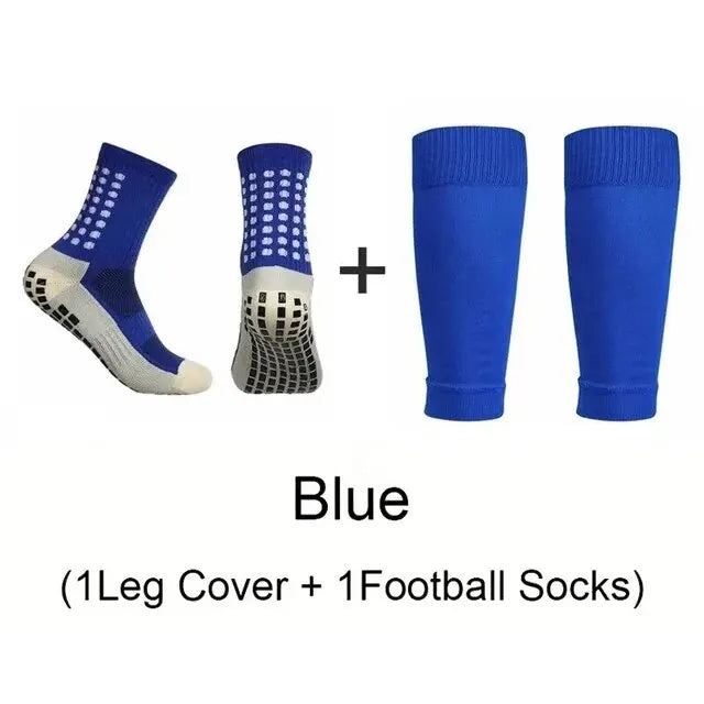 2 Pairs Set Men Grip Soccer Socks and Knee Pads Calf Sleeves Adult Youth Non Slip Leg Shin Guards for Basketball Football Sports