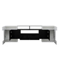Meuble TV 200x35x60 cm Blanc Haute Brillance – Surface Verre | LED | 60 kg | Design Moderne | Salon