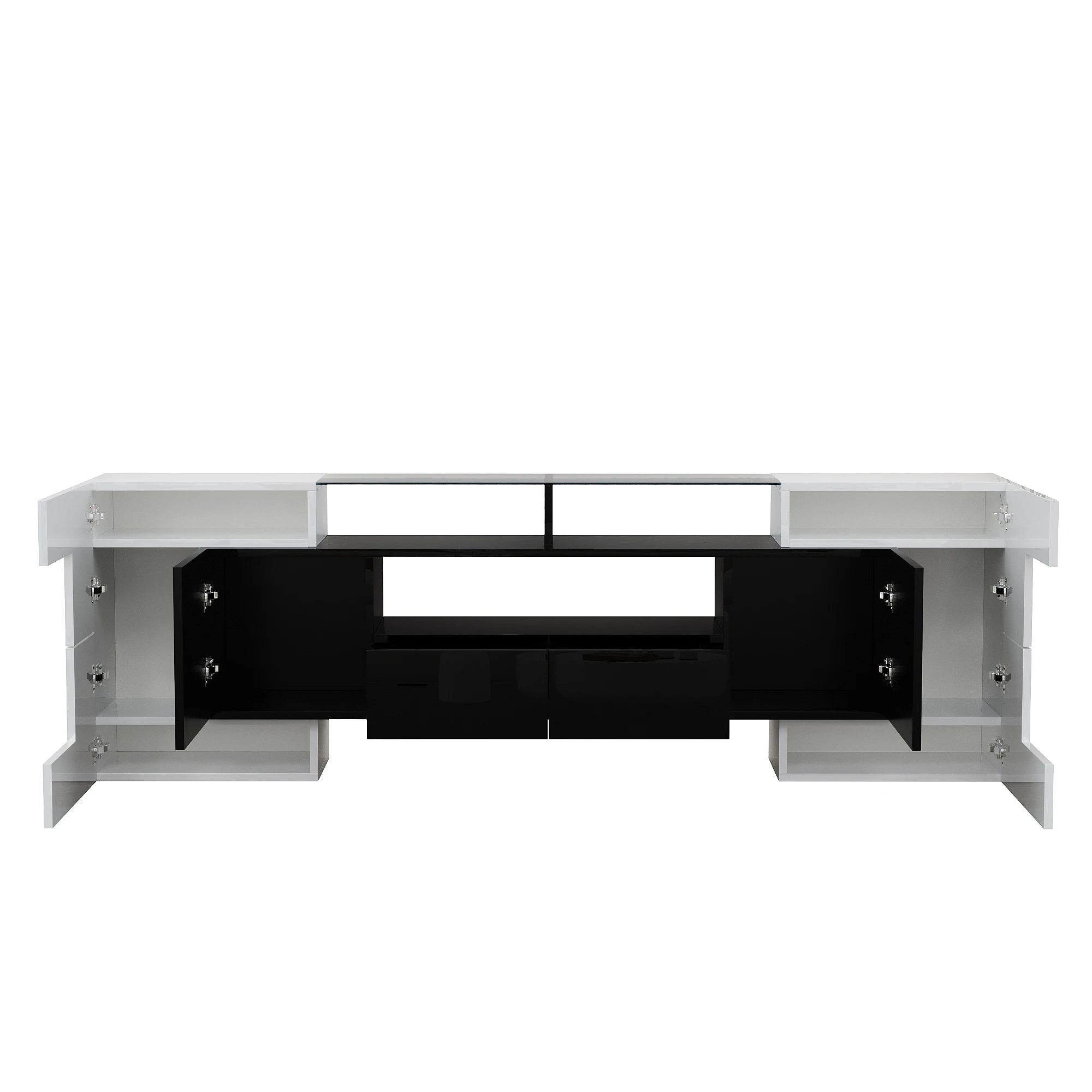 Meuble TV 200x35x60 cm Blanc Haute Brillance – Surface Verre | LED | 60 kg | Design Moderne | Salon