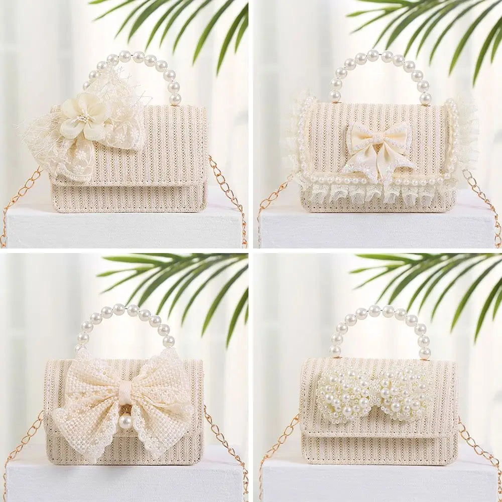 Summer Simple Straw Bag Pearl Bowknot Messenger Bag Fashion Holiday Crossbody Bag Women