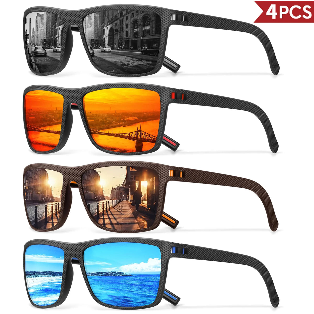 Lot de 3 ou 4 Lunettes de Soleil Polarisées VEGUEROS – UV400 & Miroir