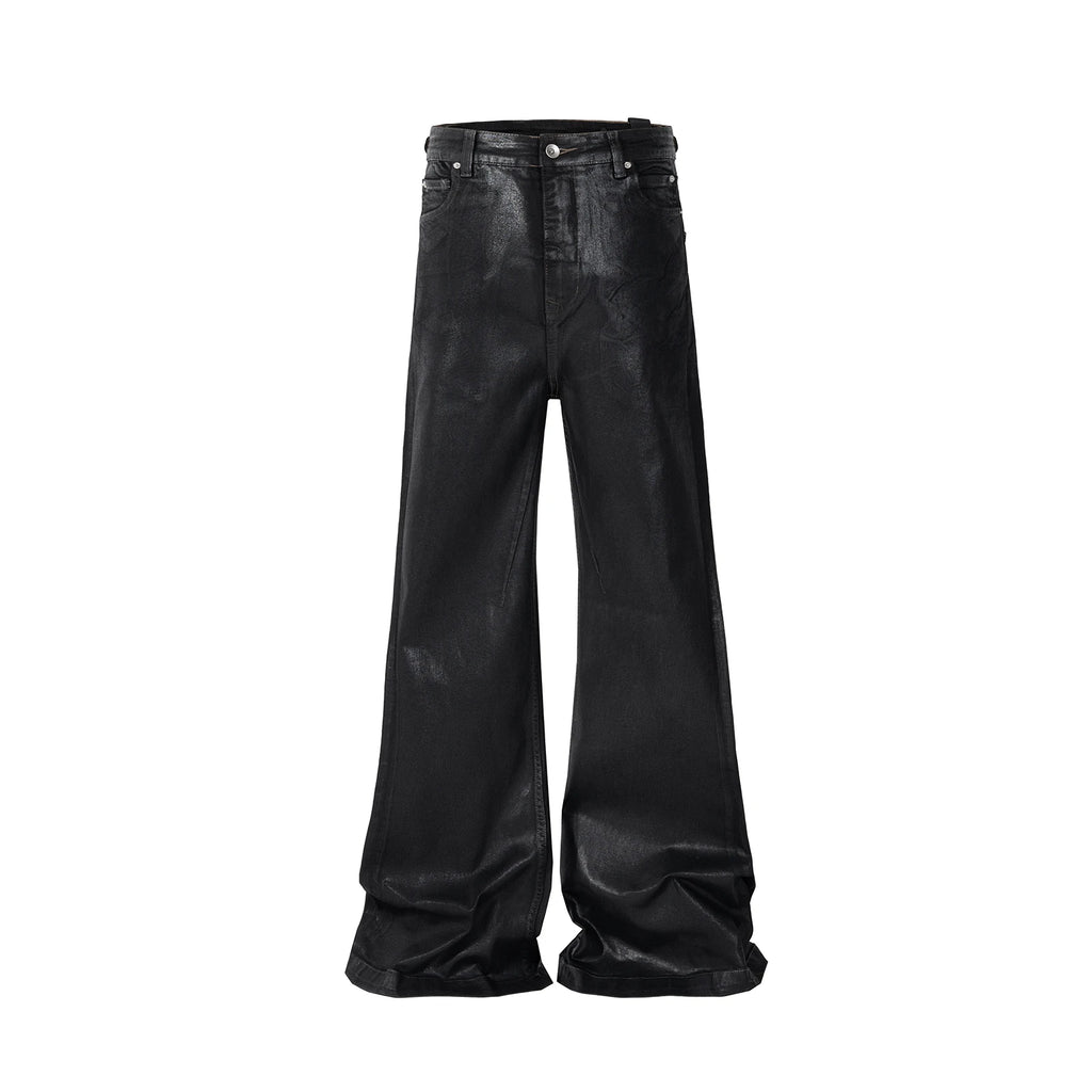 Men's Jean Flare Waxed Leather Effect Black Y2K Streetwear Baggy Oversized Sizes M-XXL Asia
