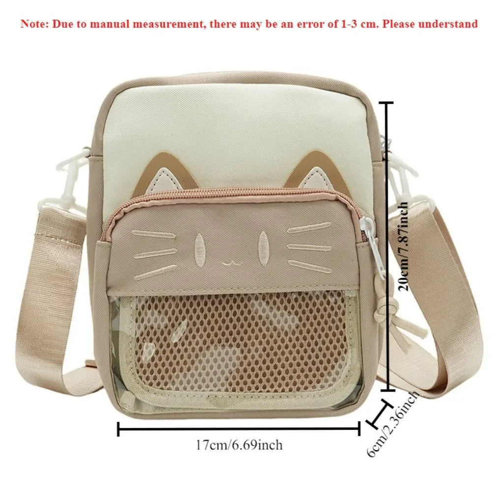 Harajuku Mini Women Ita Bags Women Casual Nylon Cartoon Cat Embroidered Bolso Mujer Daily Subculture DIY Badge Bag Female 2026