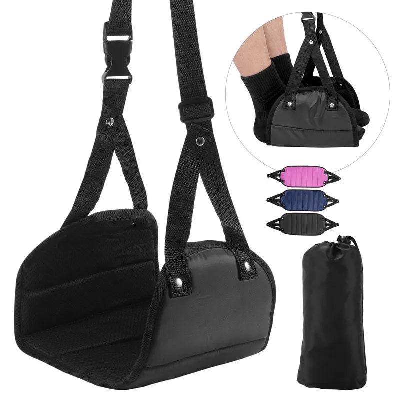 1Pcs Portable Lazy Man Travel Footrest Adjustable Strap Foot Hammock Flight Bus Office Carry On Mat Accessories