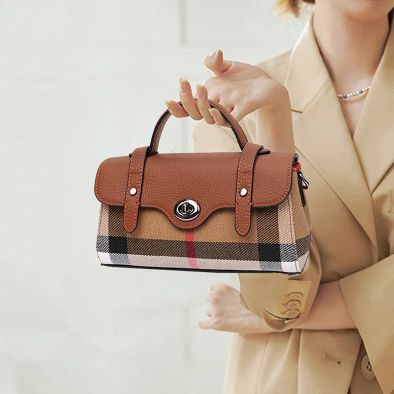 Mini Sac Boston À Carreaux Femme – Toile & Cuir Végétal, Bandoulière & Main