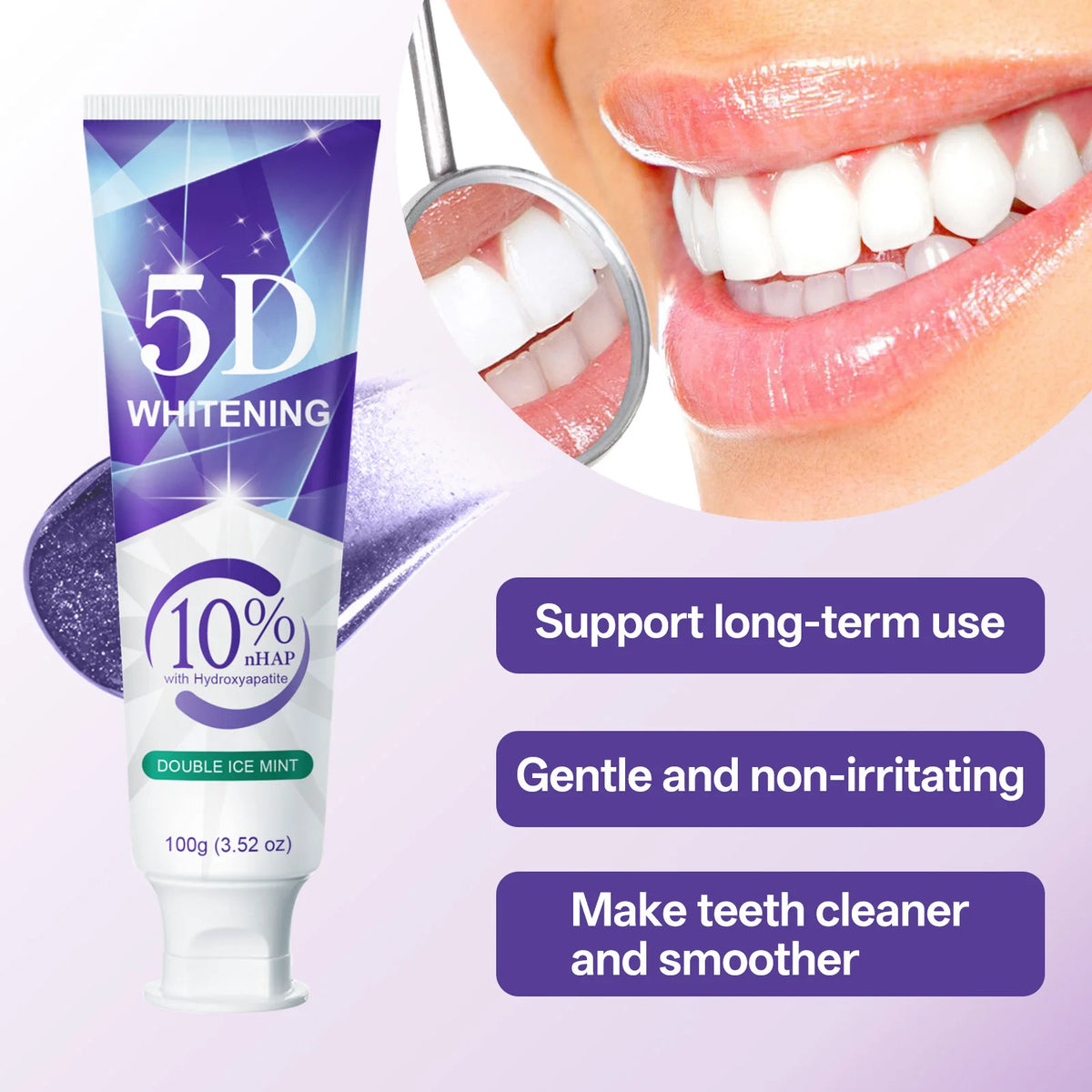 9D 5DPurple Teeth Whitening Toothpaste Remove Plaque Stains Cleaning Oral Hygiene Dental Bleach Tools Fresh Breath Beauty Health