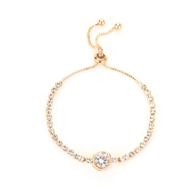 Bracelet Femme Zircon Carré Plaqué Or 18K – Réglable & Strass