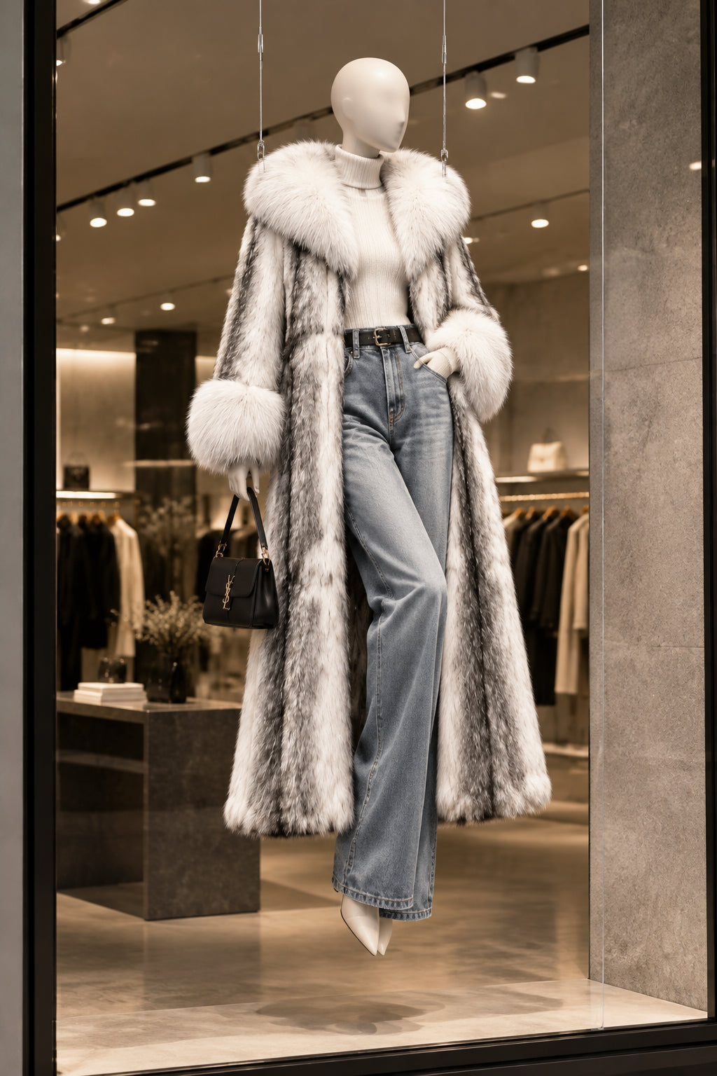 FURTJY – Manteau Femme Fourrure Naturelle de Lapin & Renard, Col Revers, Style Streetwear Chaud Hiver 2025