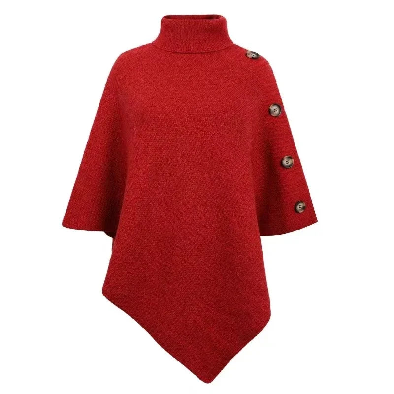 2025 Herbst Winter Schal Umhang Pullover Einfarbig Rollkragen Oversized Cape Mantel Damen Ponchos Pullover Gestrickter Fledermausärmel Oberteil