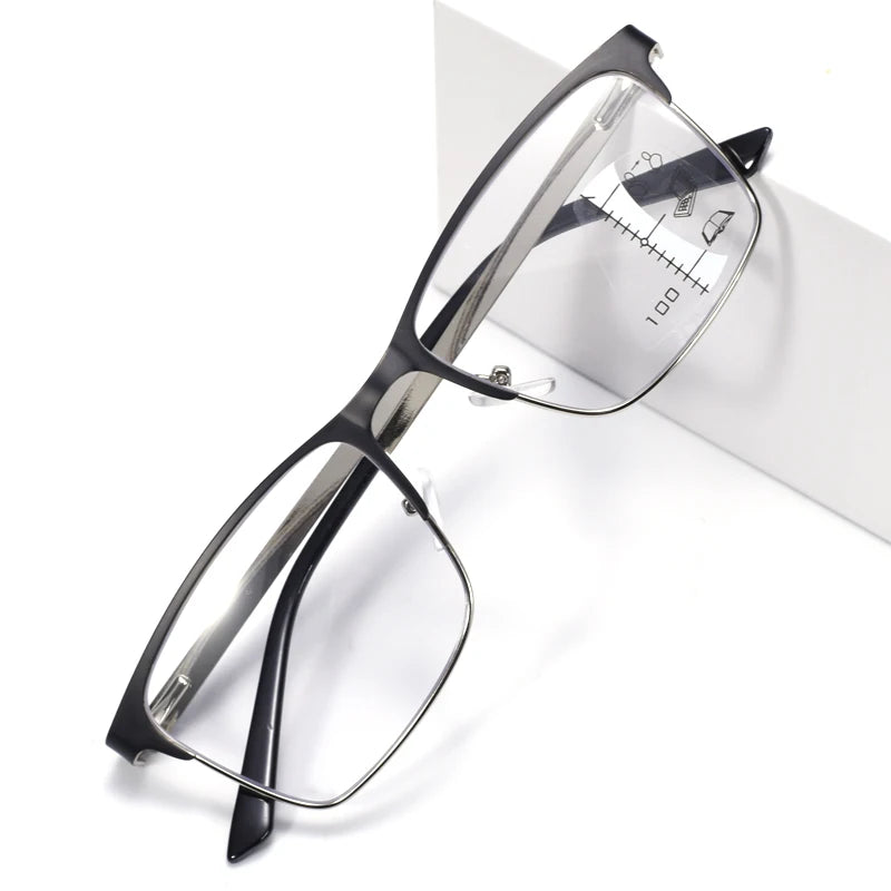 Lunettes de lecture progressives anti-lumière bleue ONEVAN – Monture acier noire, unisexe