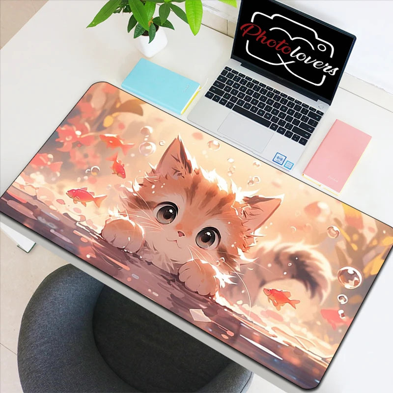 Tapis de Souris XXL Anime – Chat Kawaii, Accessoire Gaming, Bureau & Clavier