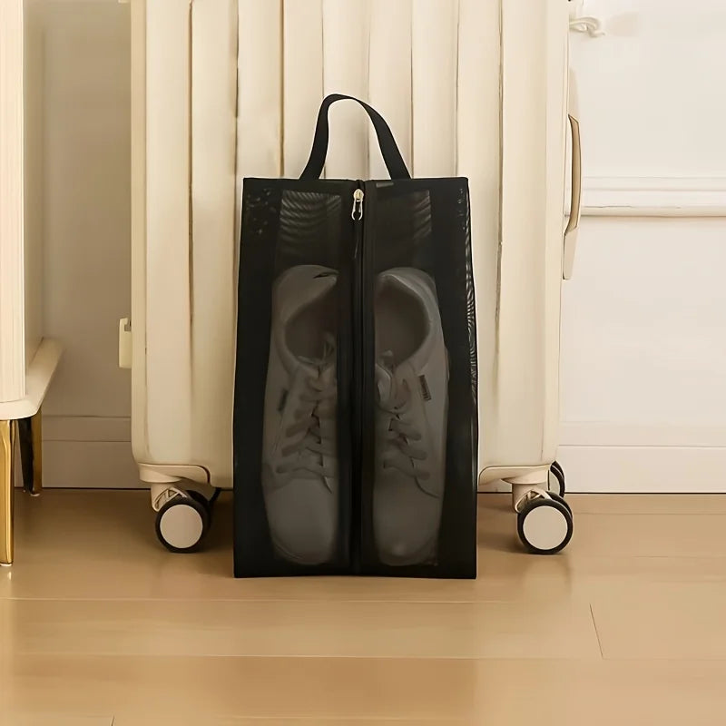 1pc Large Capacity Foldable Breathable Mesh Shoe Bag Transparent Visible Portable Handheld Dustproof Bag for Travel Gym Beach