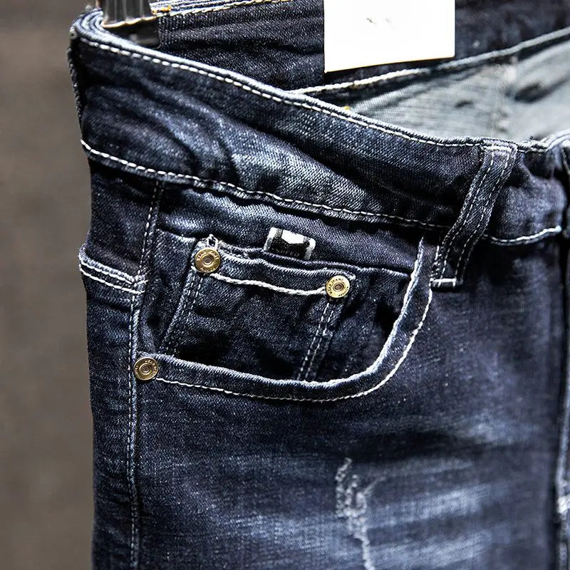 Jean Slim Straight Élastique Homme Ripped Délavé American Korean Style 9 Coloris Tailles 28-38