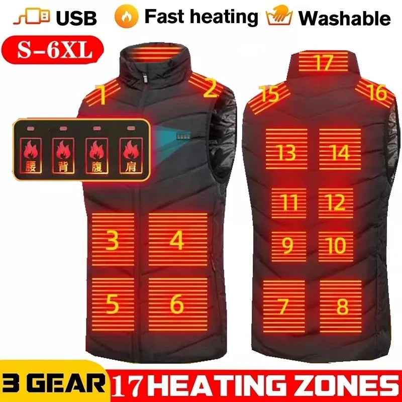 Gilet Chauffant Électrique USB – Homme & Femme, Multi-Zones, 3 Températures, Hiver