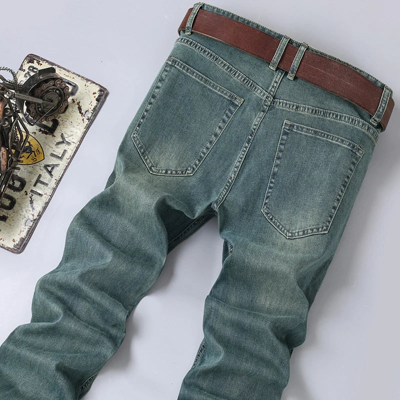 Jean Droit Ample Homme – Denim Léger Respirant Taille Haute Business Casual