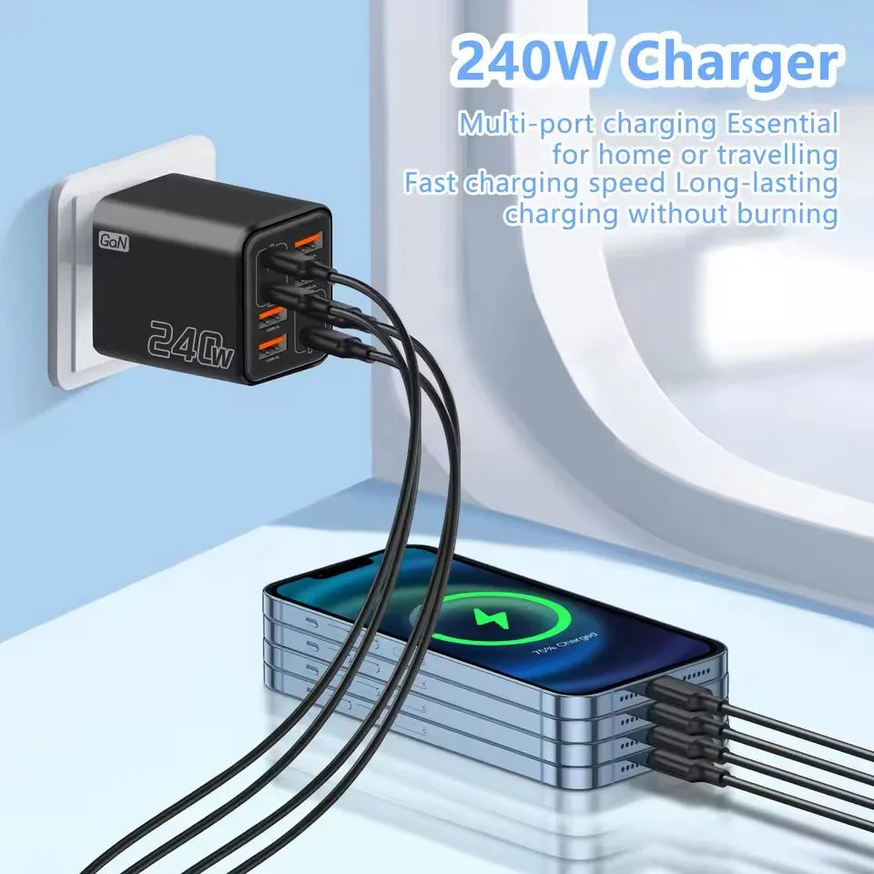 Chargeur GaN 240W 8-en-1 USB-C Charge Rapide - iPhone Samsung Xiaomi