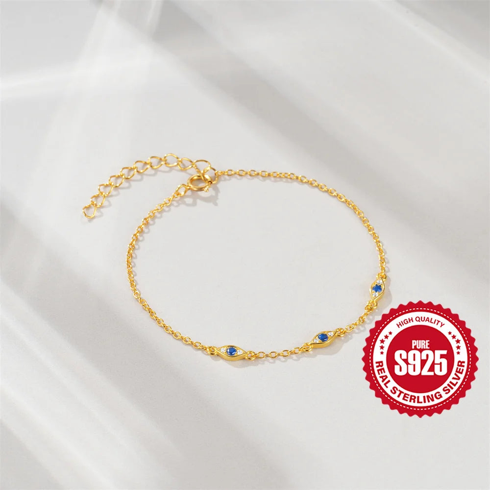 Bracelet Charme Femme en Argent 925 – Zircon Œil de Cheval & Chaîne Anneau | Or & Argent