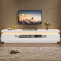 Meuble TV Haute Brillance LED 175x38x45 cm – 2 Armoires + 1 Tiroir | TV 75" | Noir ou Blanc | Salon