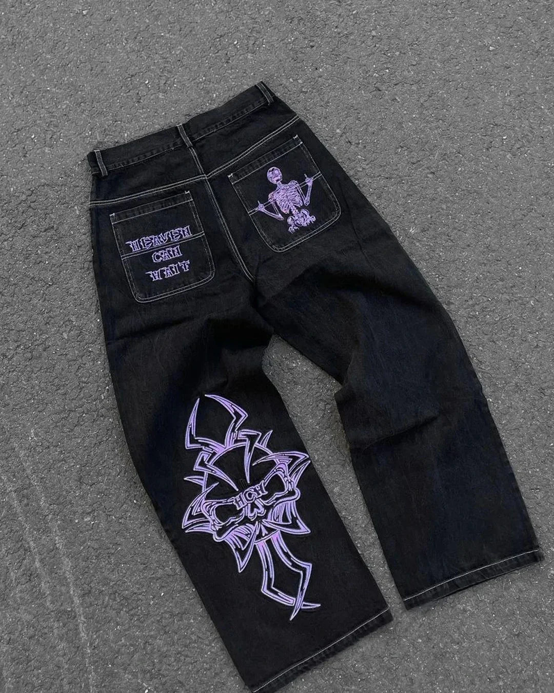 Jean Baggy Wide-Leg Homme Y2K – Imprimé Graphique Crâne Style Punk Hip Hop Streetwear