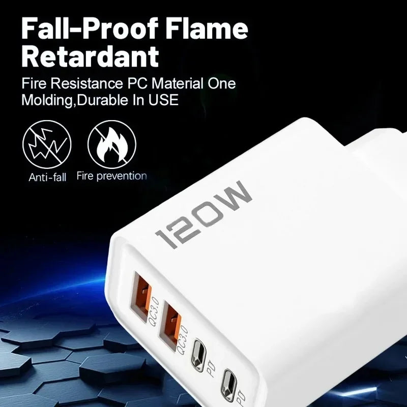 Chargeur USB-C 120W 4 Ports - Charge Rapide PD & QC3.0