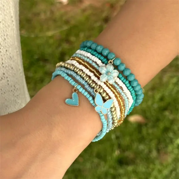 Lot de 4 Bracelets Bohème Coquillage Femme – Perles Zircon Colorées & Chaîne Métal, Bijoux Plage Été