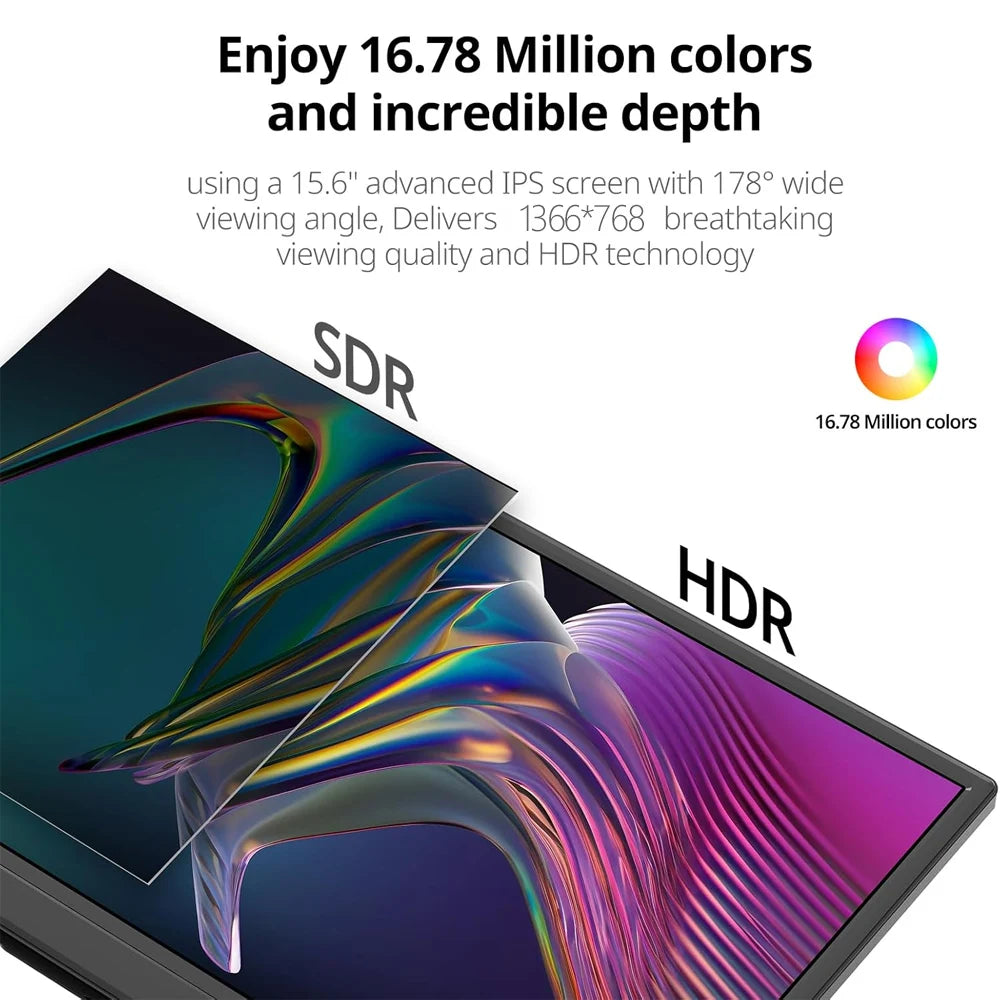 Écran Portable AHXJKA 15,6" IPS FHD – HDR10 | AMD FreeSync | 60Hz | USB-C & HDMI | Haut-Parleurs | Noir