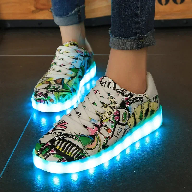 Baskets LED Lumineuses – Chaussures à Lacets Recharge USB Unisexe | Semelle Lumineuse