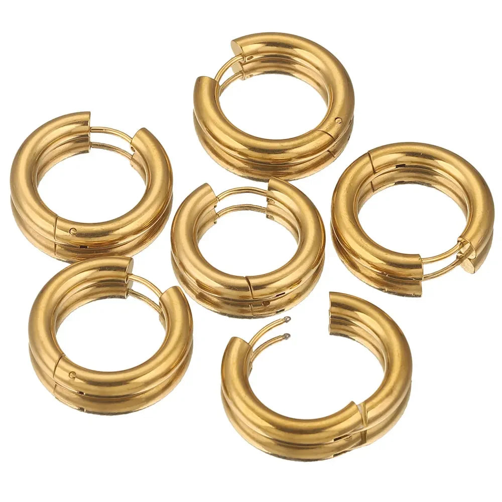 Lot 6 Créoles Femme Acier Inoxydable Plaqué Or 24K – Style Coréen Luxe
