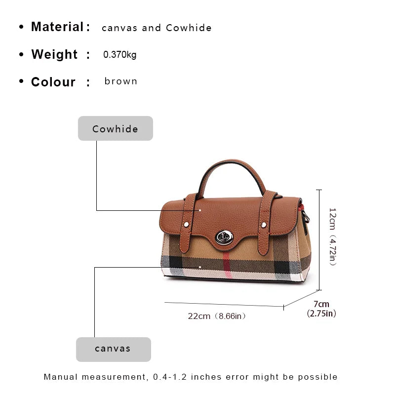 Mini Sac Boston À Carreaux Femme – Toile & Cuir Végétal, Bandoulière & Main