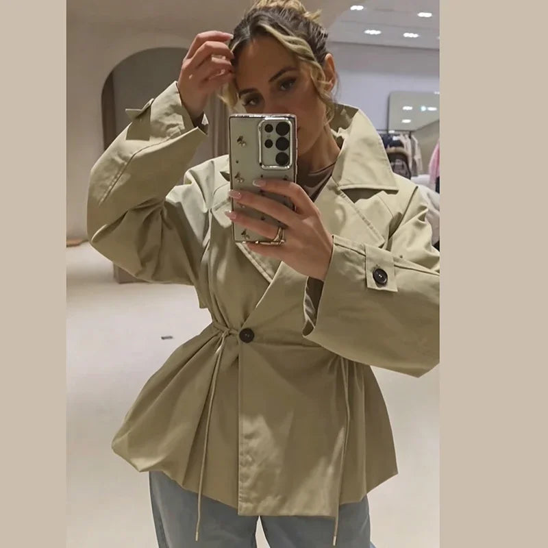 Trench Coat Femme Élégant – Veste Boutonnée Ceinturée Style Coréen | Automne 2026