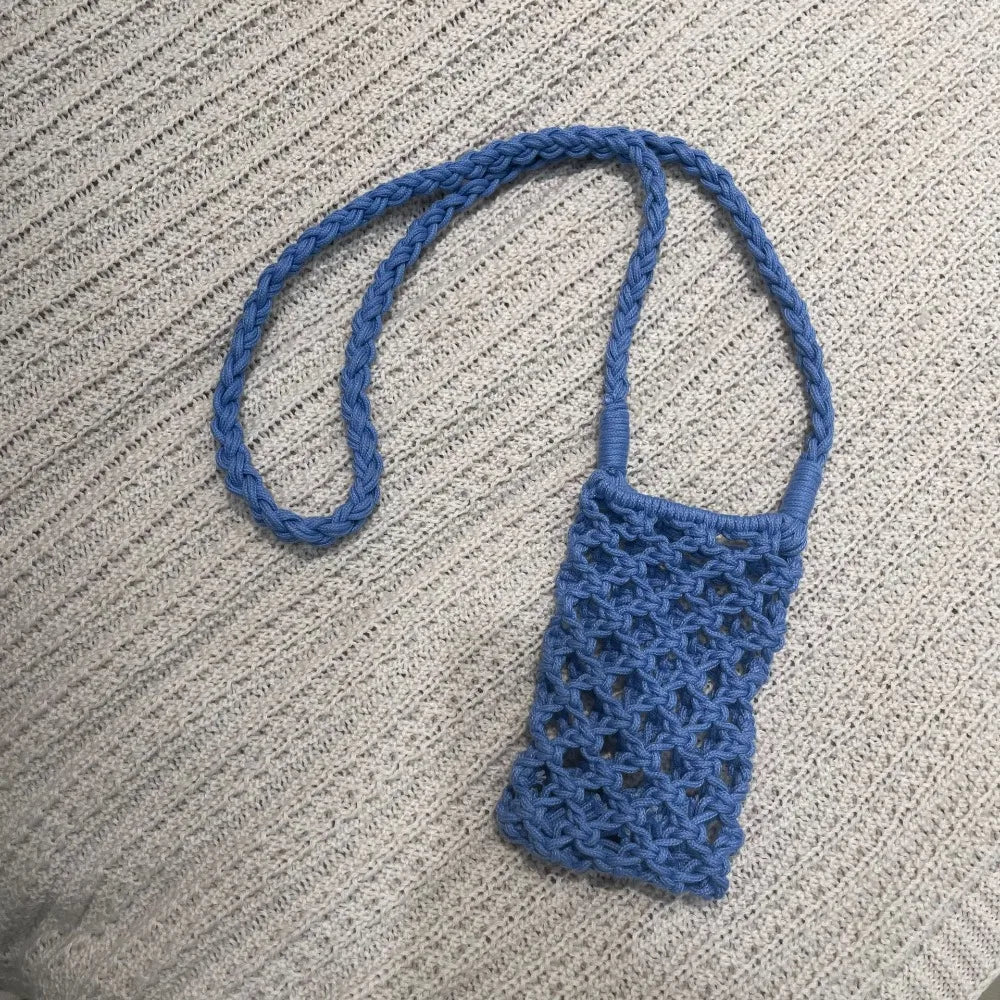 Fashion Portable Crossbody Phone Bag Hollow-out Woven Solid Color Shoulder Bags Crochet Lightweight Phone Purse Gifts