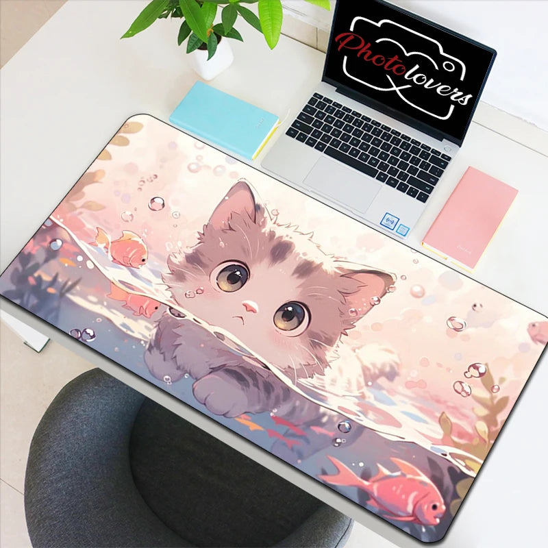 Tapis de Souris XXL Anime – Chat Kawaii, Accessoire Gaming, Bureau & Clavier
