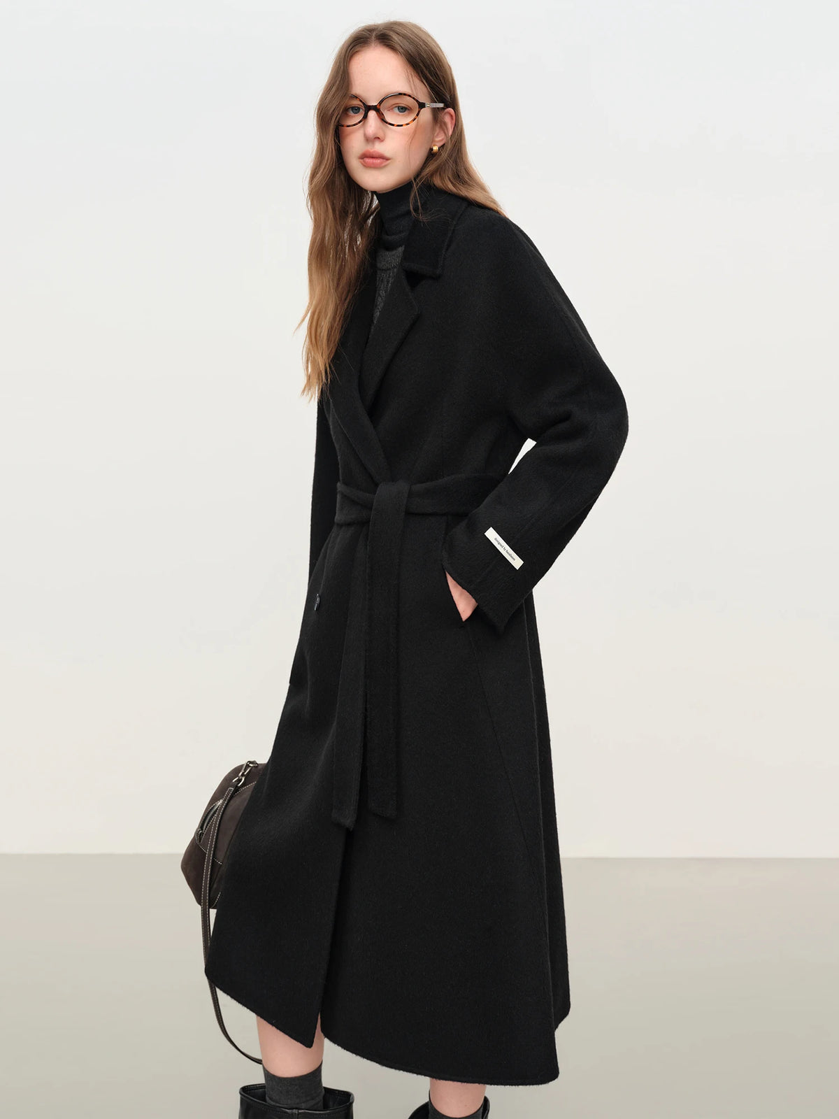FSLE – Manteau Long Femme Double Face Laine & Poil de Chameau, Coupe Élégante, Hiver 2025