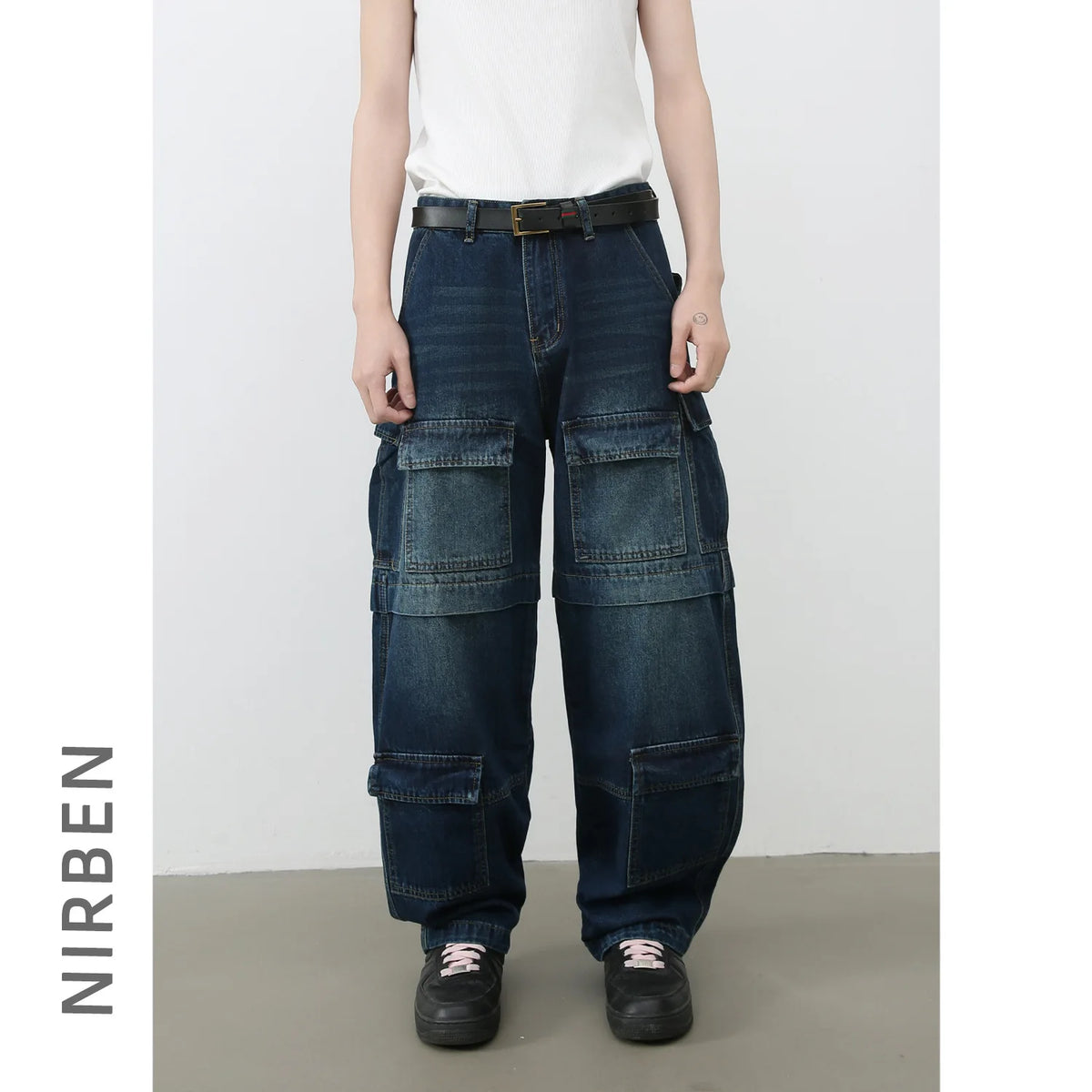 Jean Droit Homme Style Américain – Denim Lavé Multi-Poches Coupe Loose | Bleu